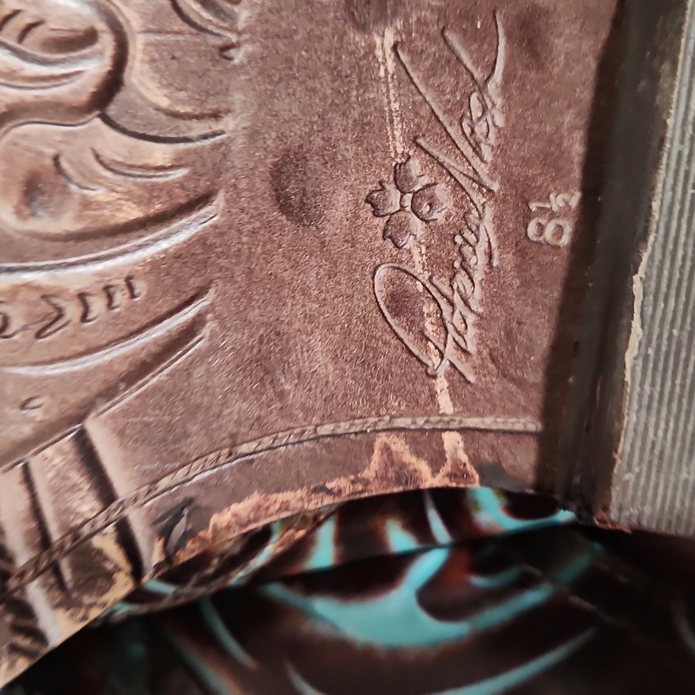 Patricia Nash Tooled Turquoise & Brown Leather Battista Mules Size 8.5 - Picture 8 of 10
